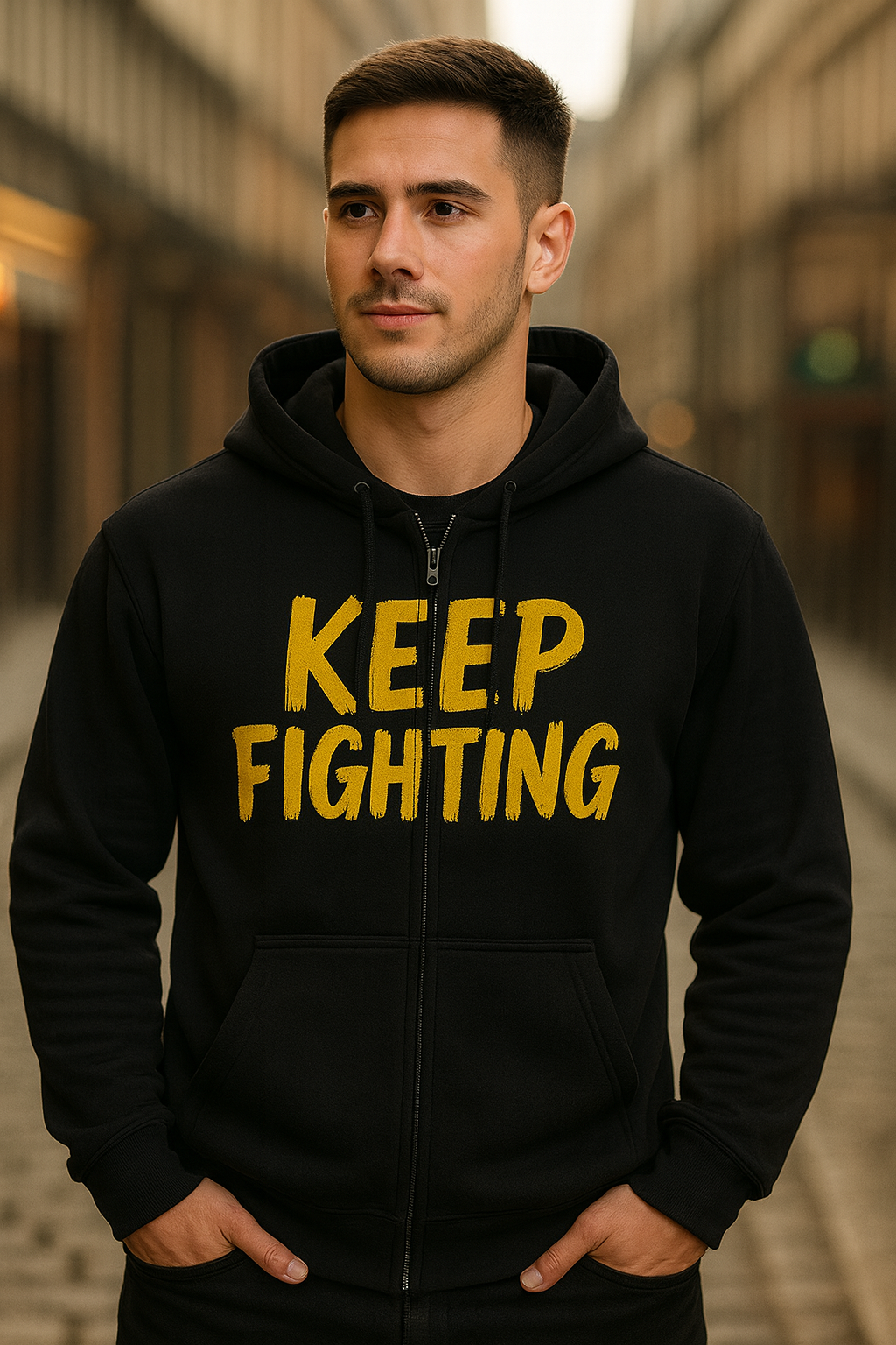 Keep Fighting Zip Up Unisex Cotton Hoodie