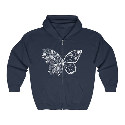 Floral Butterfly Zip Hoodie